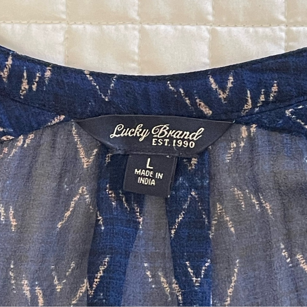 Lucky Brand Peasant Sheer Blouse color Blue in size Large - Picture 5 of 8